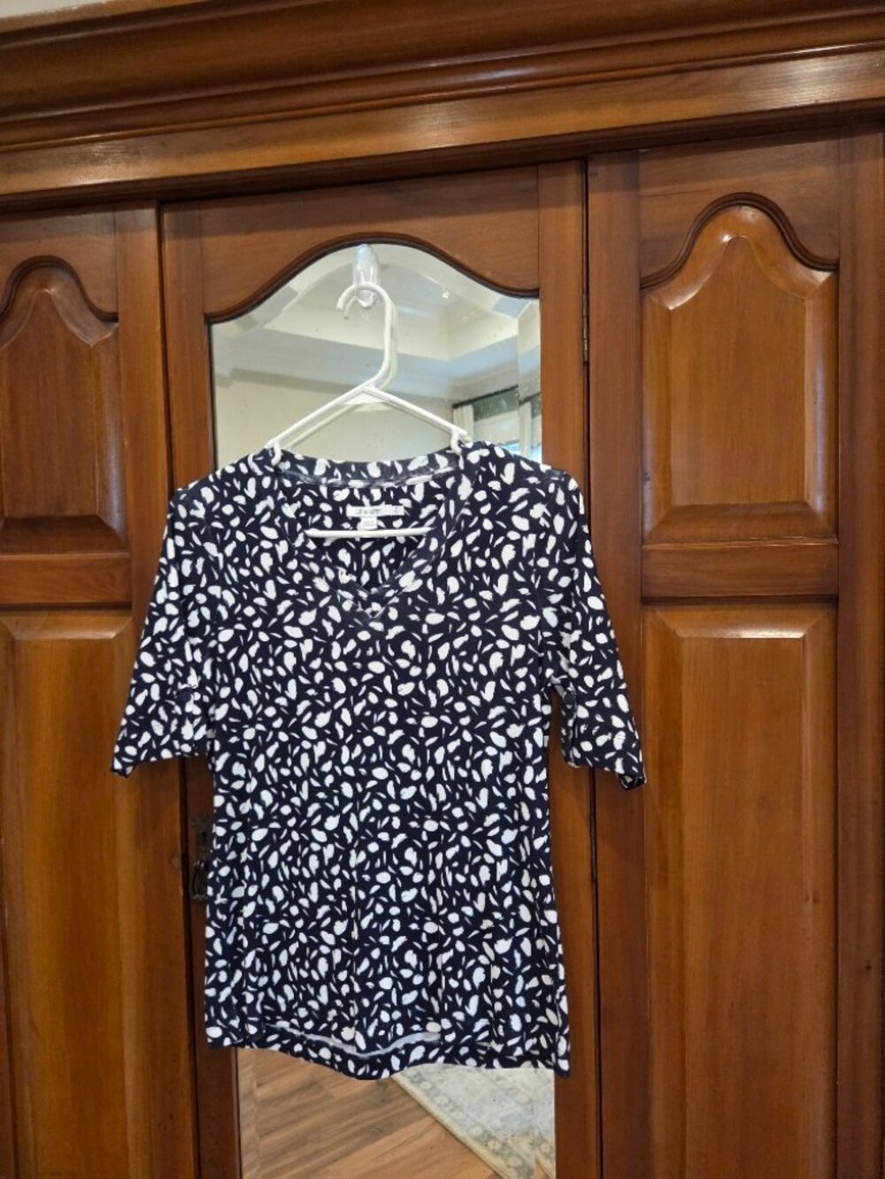 Navy and White V-Neck T-Shirt